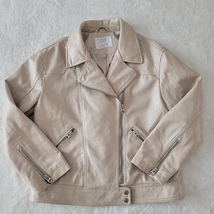 Zara Girl Beige Faux Leather Biker Jacket Size 10 Youth Girl